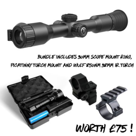 HIKMICRO Alpex 4K LITE A40E Digital Day and Night Vision Rifle Scope with Scope Mount, Torch Mount and WULF IR Torch Bundle