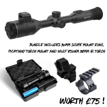 HIKMICRO Alpex 4K A50EL LRF Digital Day & Night Rifle Scope w/ Ballistics Calculator with Scope Mount, Torch Mount and WULF IR Torch Bundle